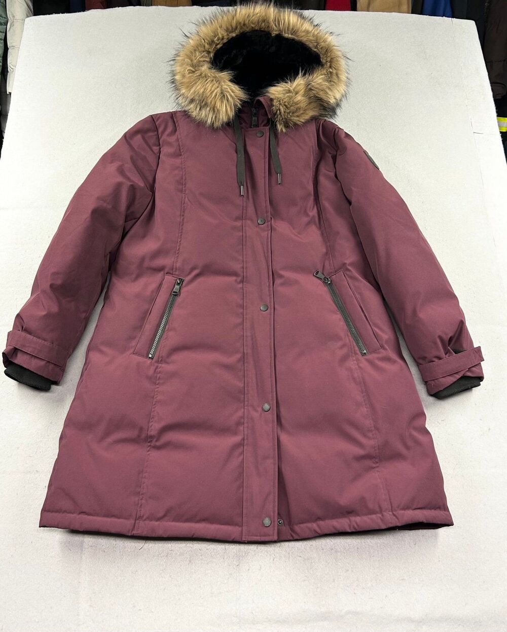 Vince Camuto Women's Burgundy Hooded Parka with Faux Fur Trim 2XL